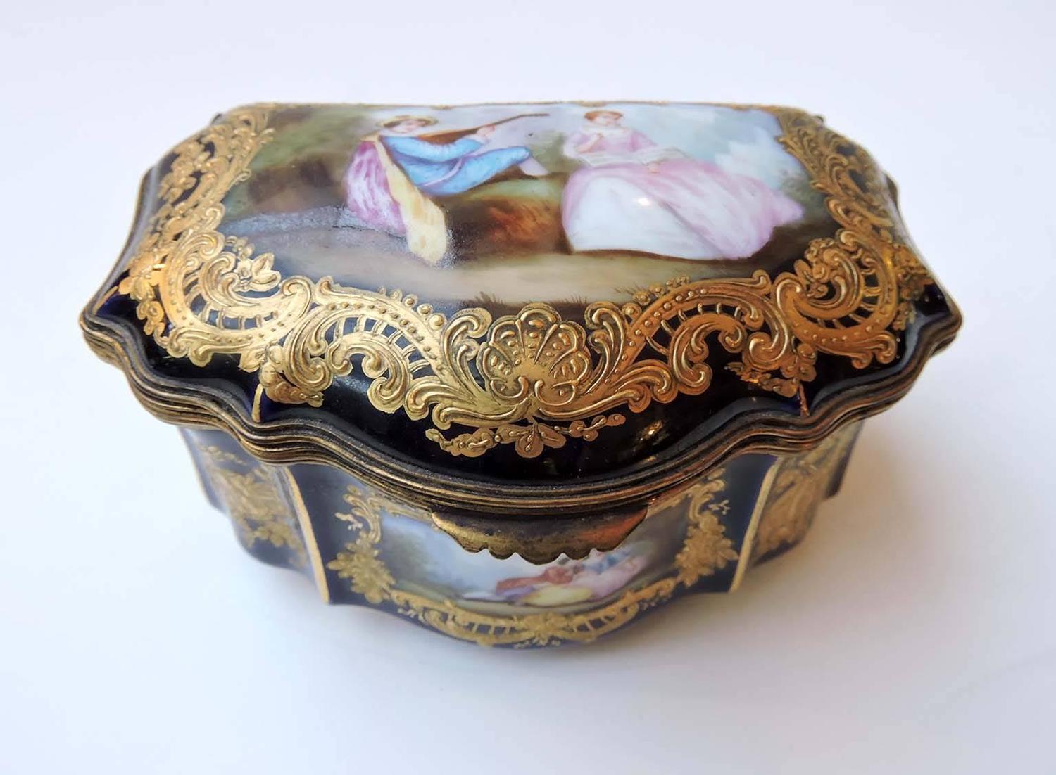 Late 19th Century French Sevres Style Porcelain Trinket Box With Gilt Bronze Bernardis Antiques