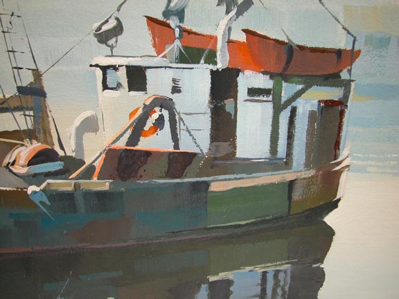 Canadian Oil Painting Ron Okey East Coast Boat 1950s