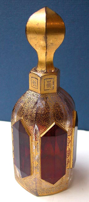 Bohemian Crystal Perfume Bottle with Gilt, Ruby Windows & Crystal