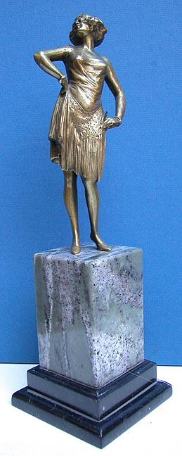 Austrian Bronze Statue of Woman by Bruno Zach c. 1930s w/ Marble base 