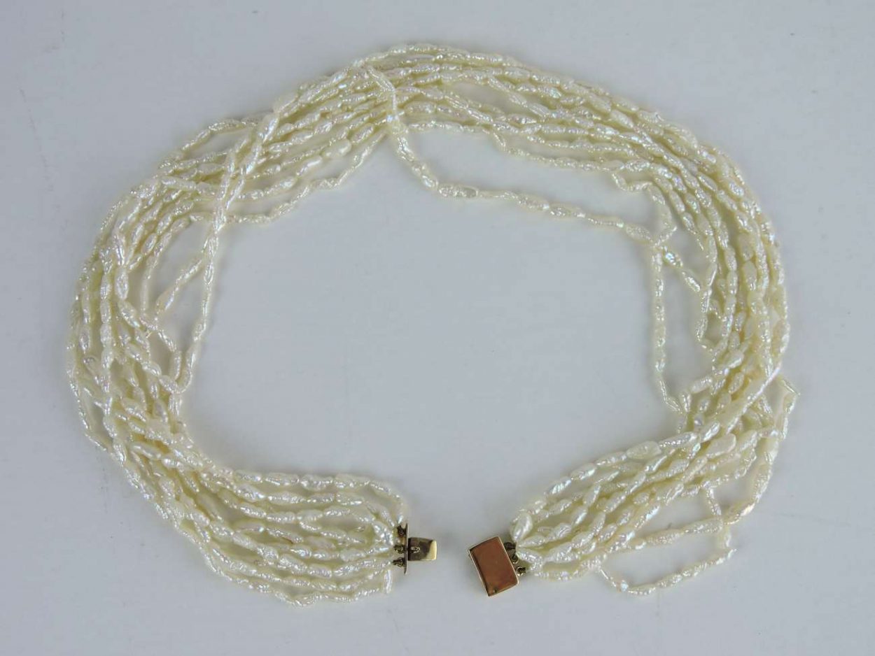 Multi Strand Freshwater Pearl Necklace & 10K Clasp