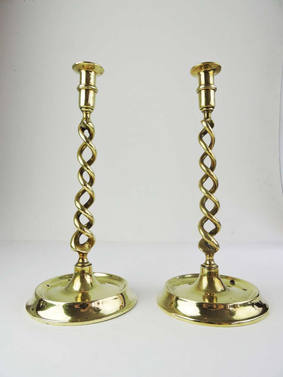Pair of Tall 19th Century Brass Twist Candlesticks. 