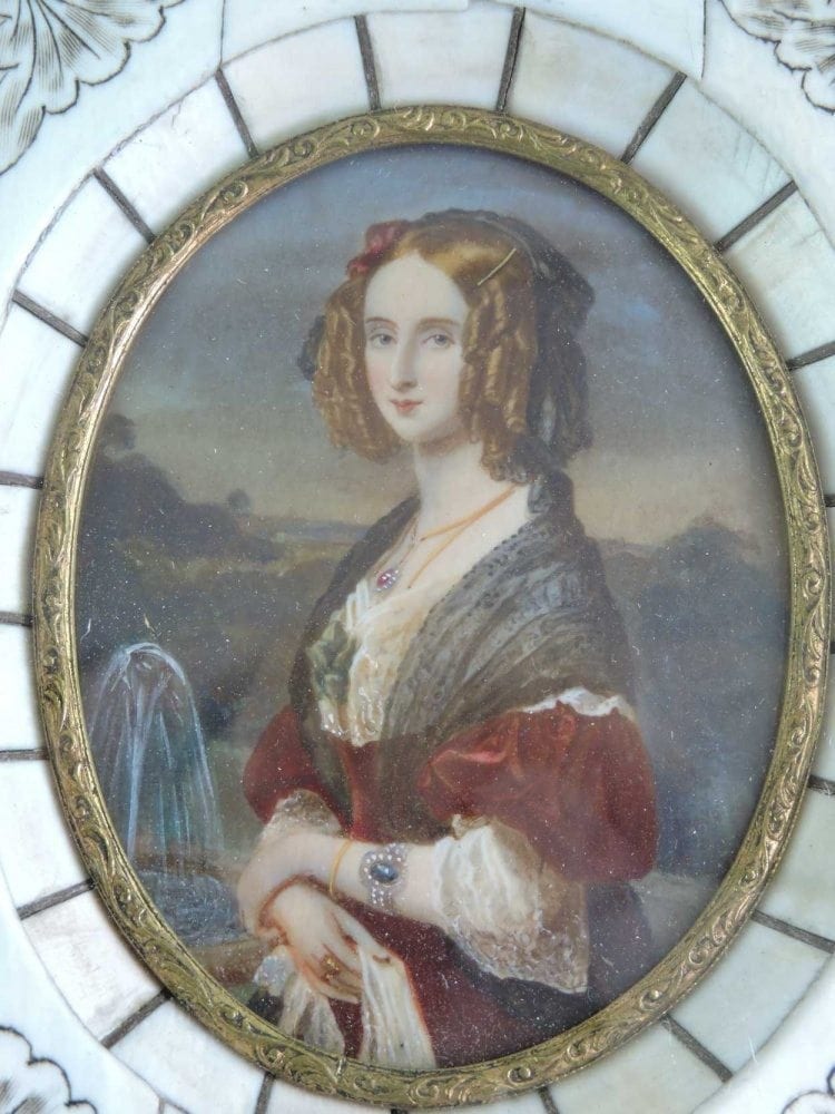 Miniature Portrait On Ivory In Decorative Ivory Frame - C. 1890