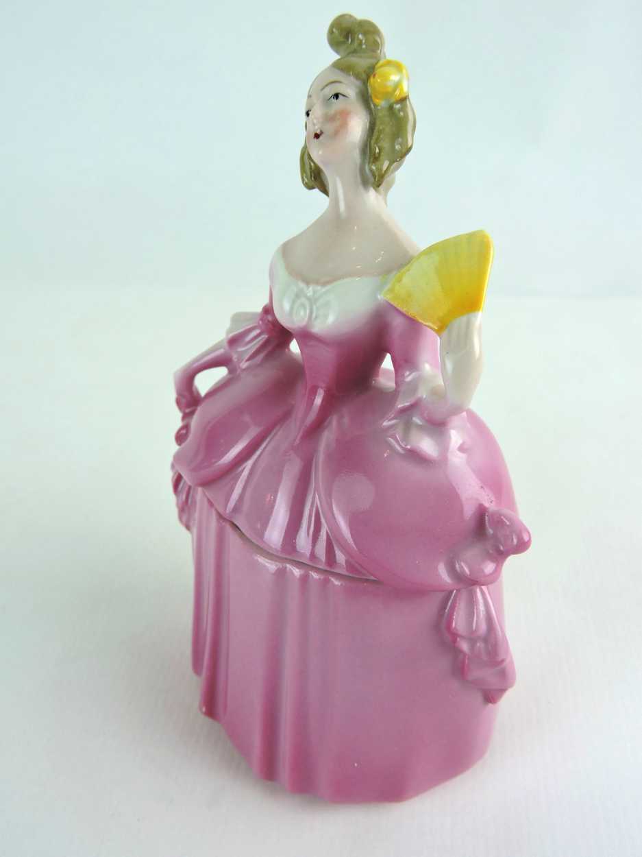 german figural porcelain powder box  u2013 lady in pink with