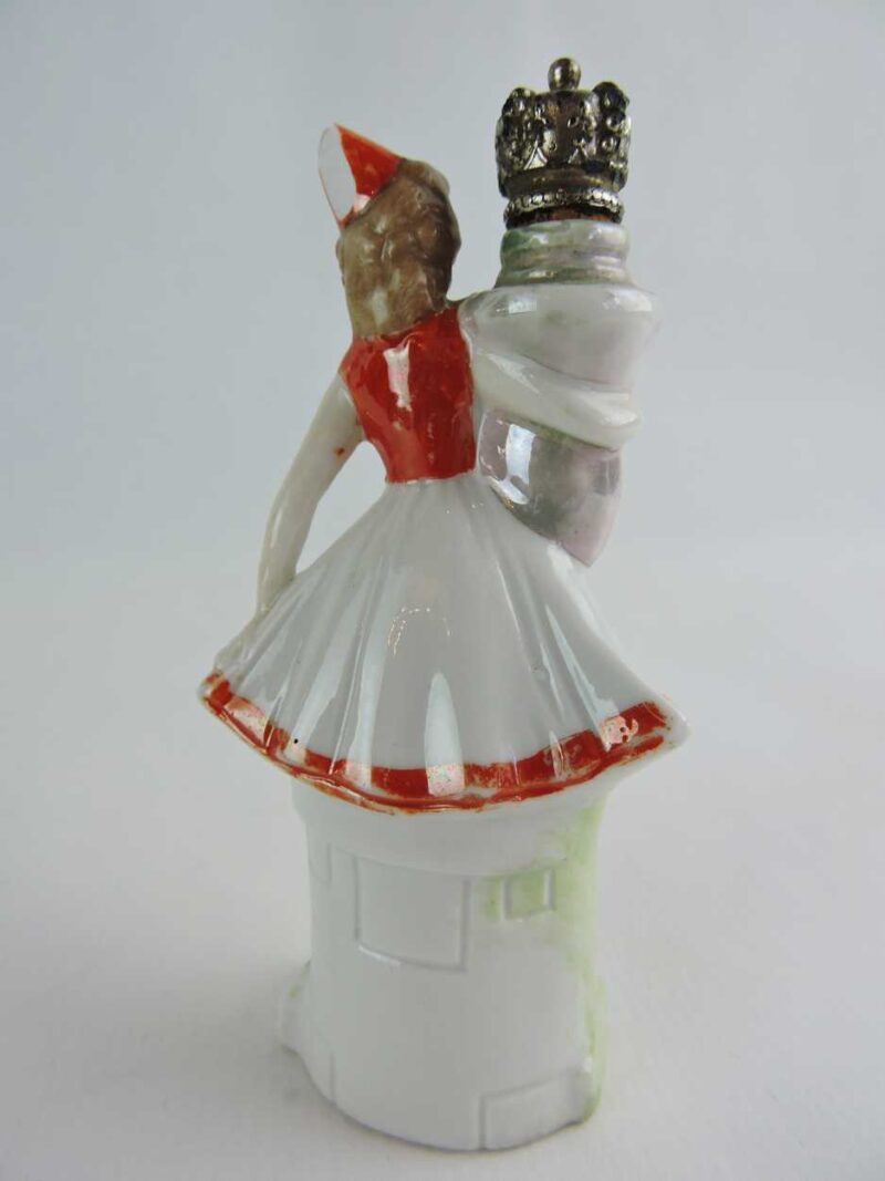 Vintage German figural newest perfume bottle, 1920s, miniature, stork, crown sprinkler top