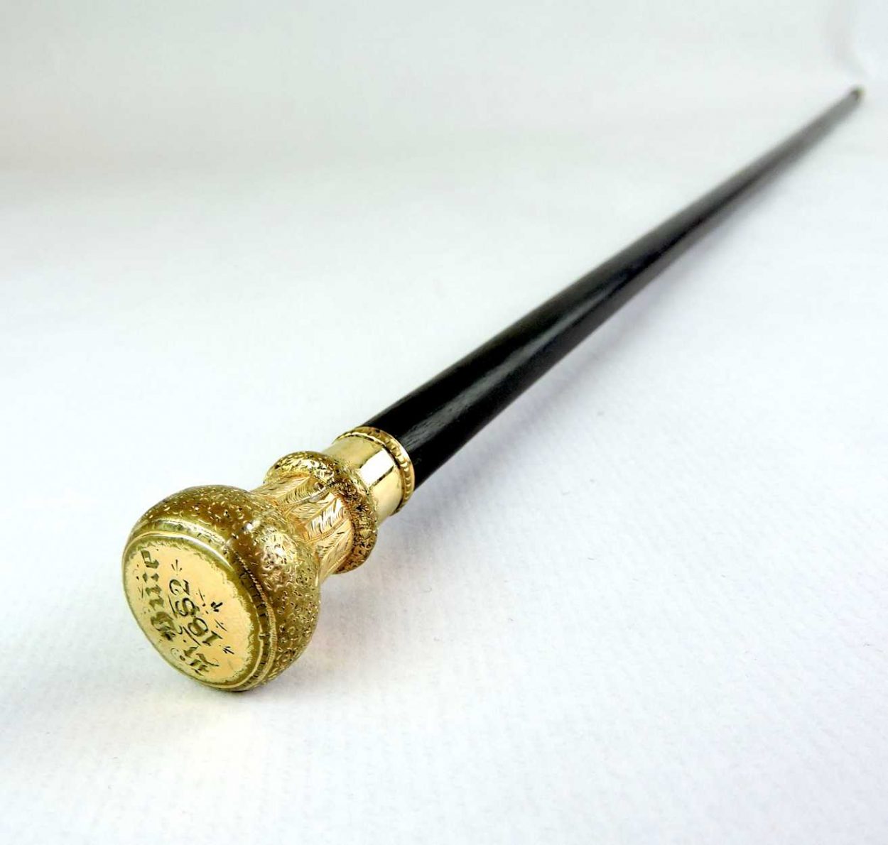 Victorian Repousse Gold Filled GF Cane Walking Stick Handle - Ruby