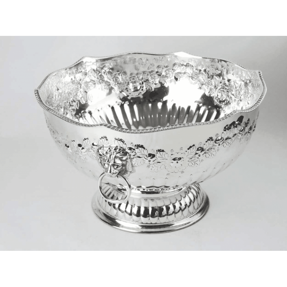 English Footed Silver on Copper Fruit Bowl With Flower Decoration ...