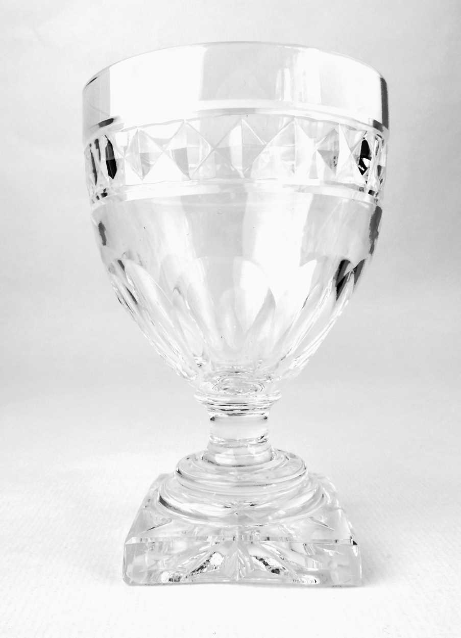 Large Square Base Crystal Short Stemmed Wine Glasses - 5 3/8 Tall. 