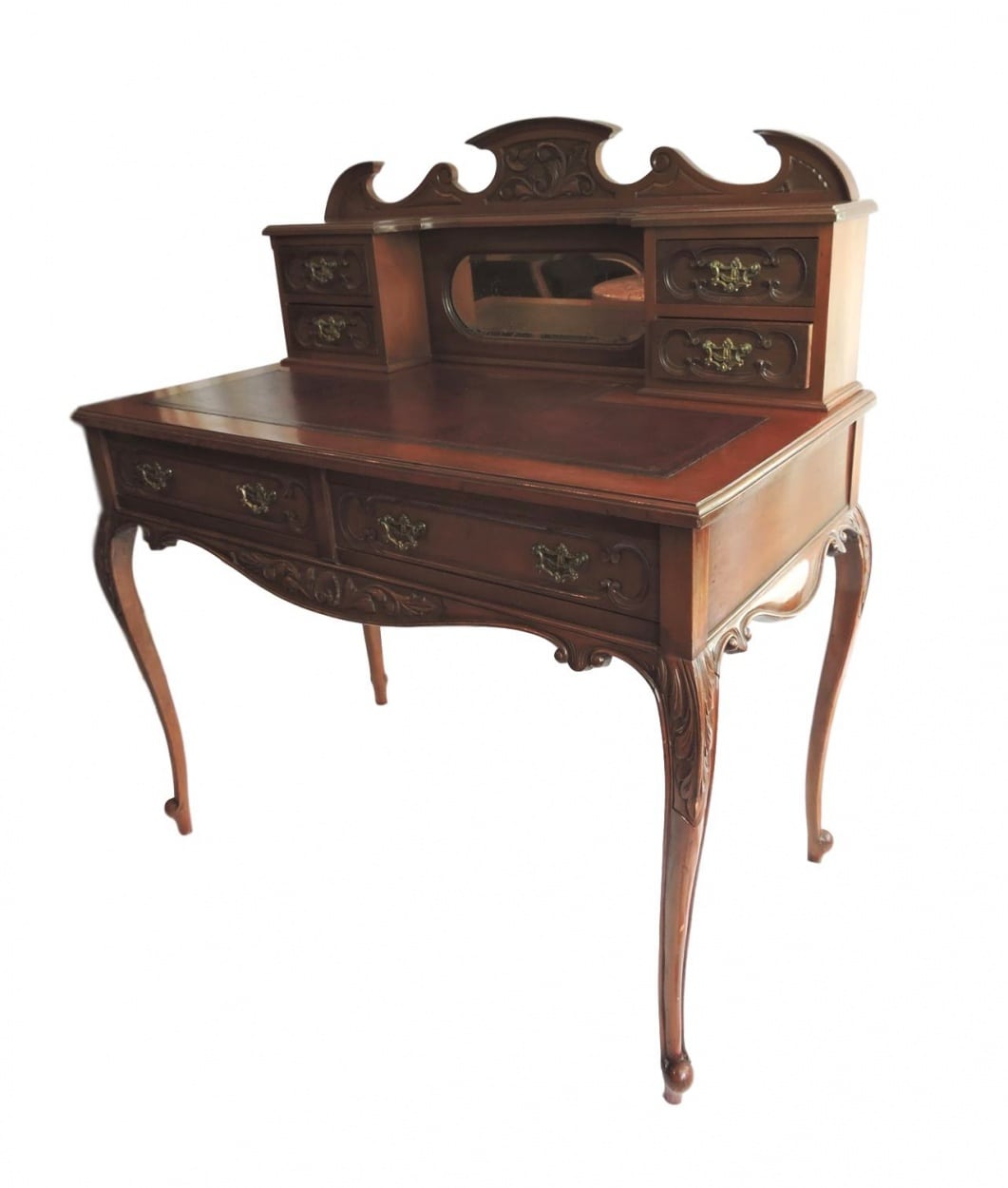 A European Art Nouveau Style Small Mahogany Leather Top Desk
