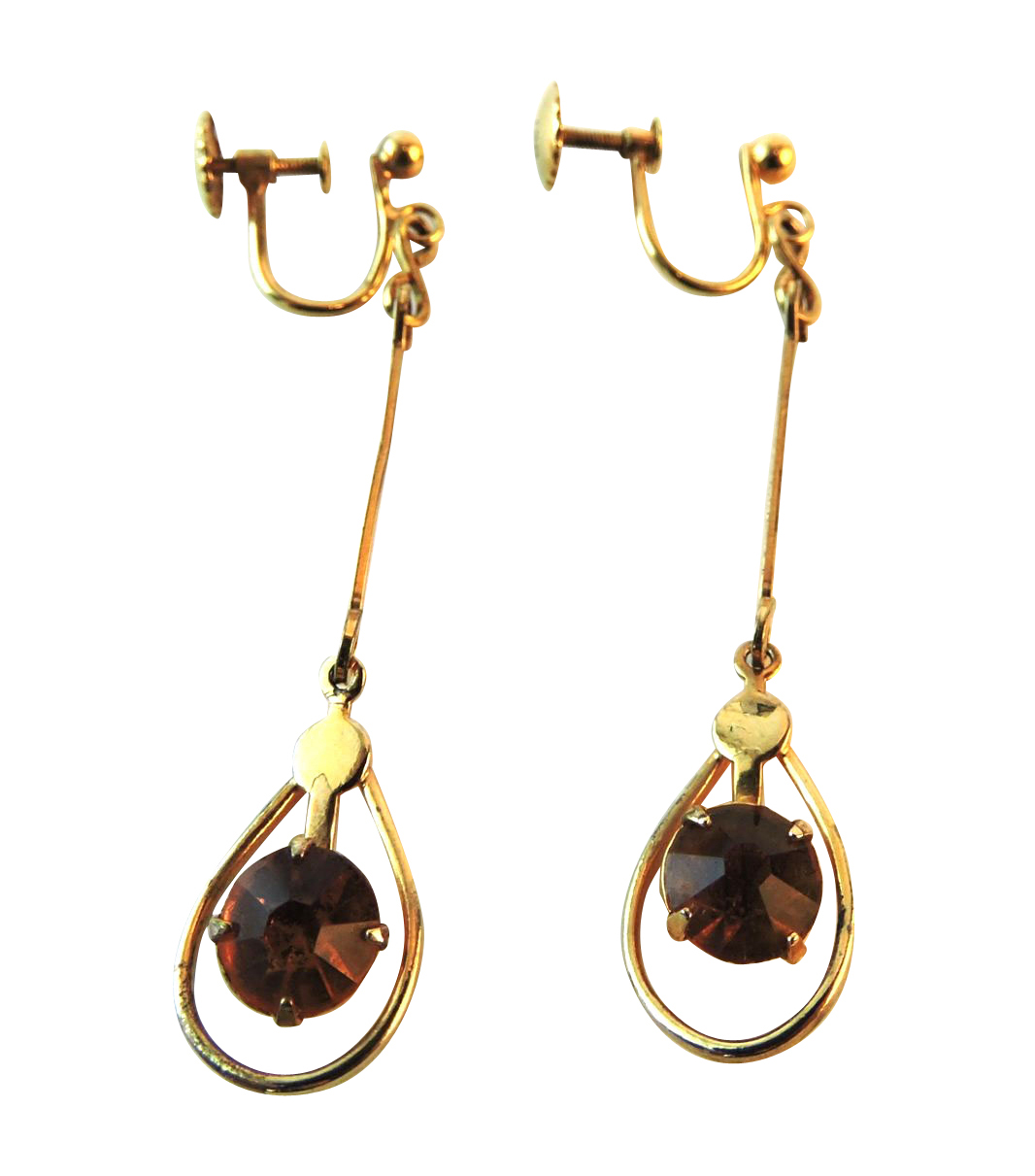 Gold (9ct) and Citrine Screw-Back Drop Earrings