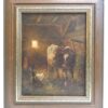 19th Century European Oil Painting On Canvas - Farm Animals In Barn.