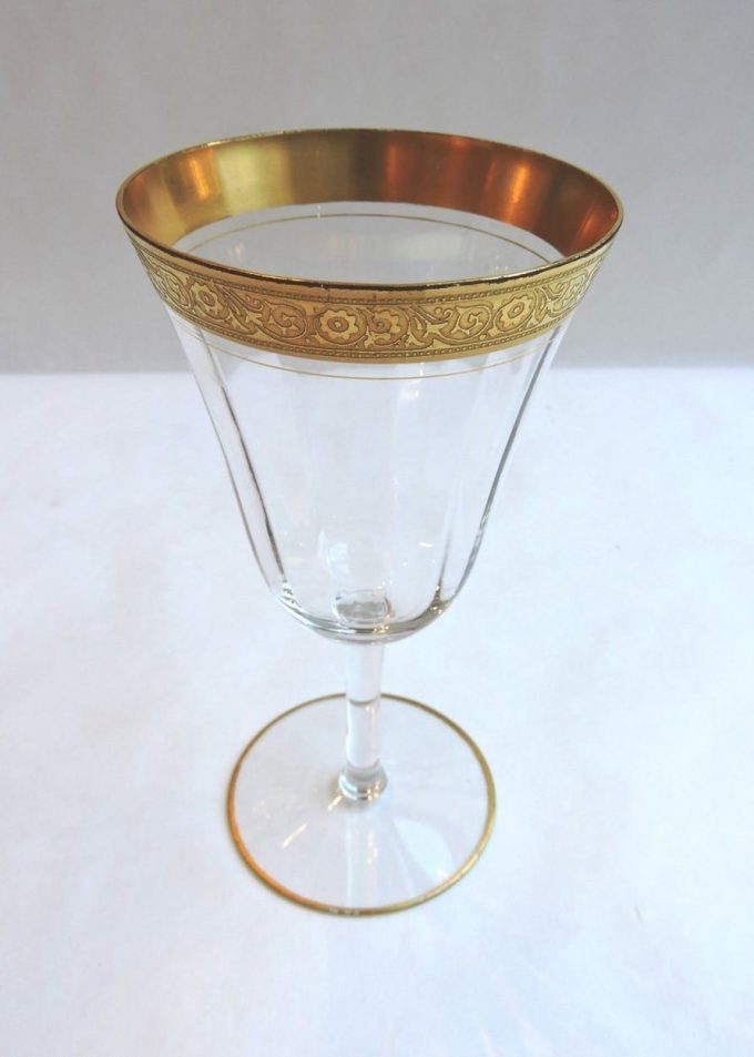 Encrusted Austrian Gold Rimmed Wine Glasses circa 1910 Bernardis