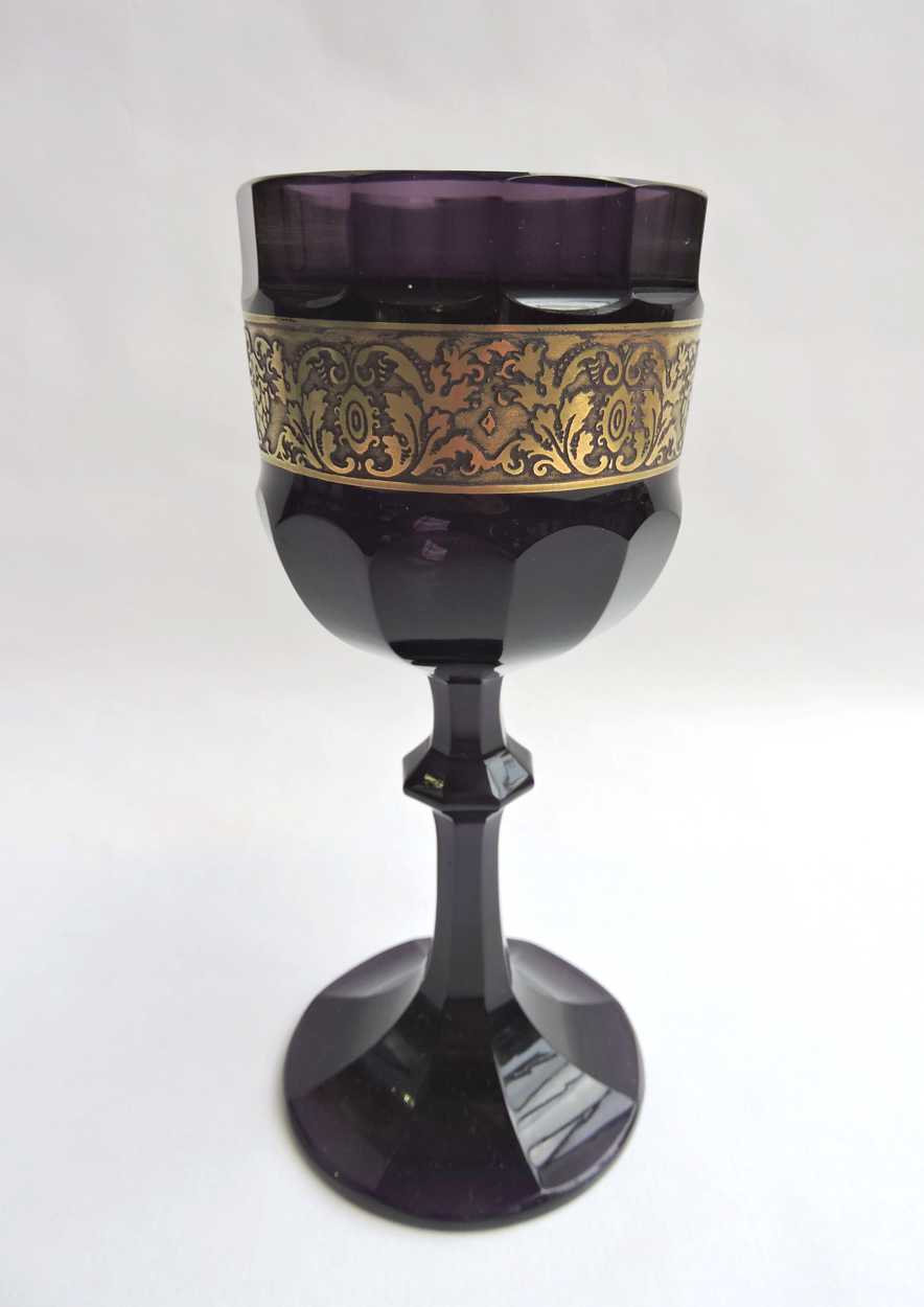 Signed Moser Karlsbad Crystal Vase Acid Etched And Gold Banded Amethyst Colour C 1870 1925