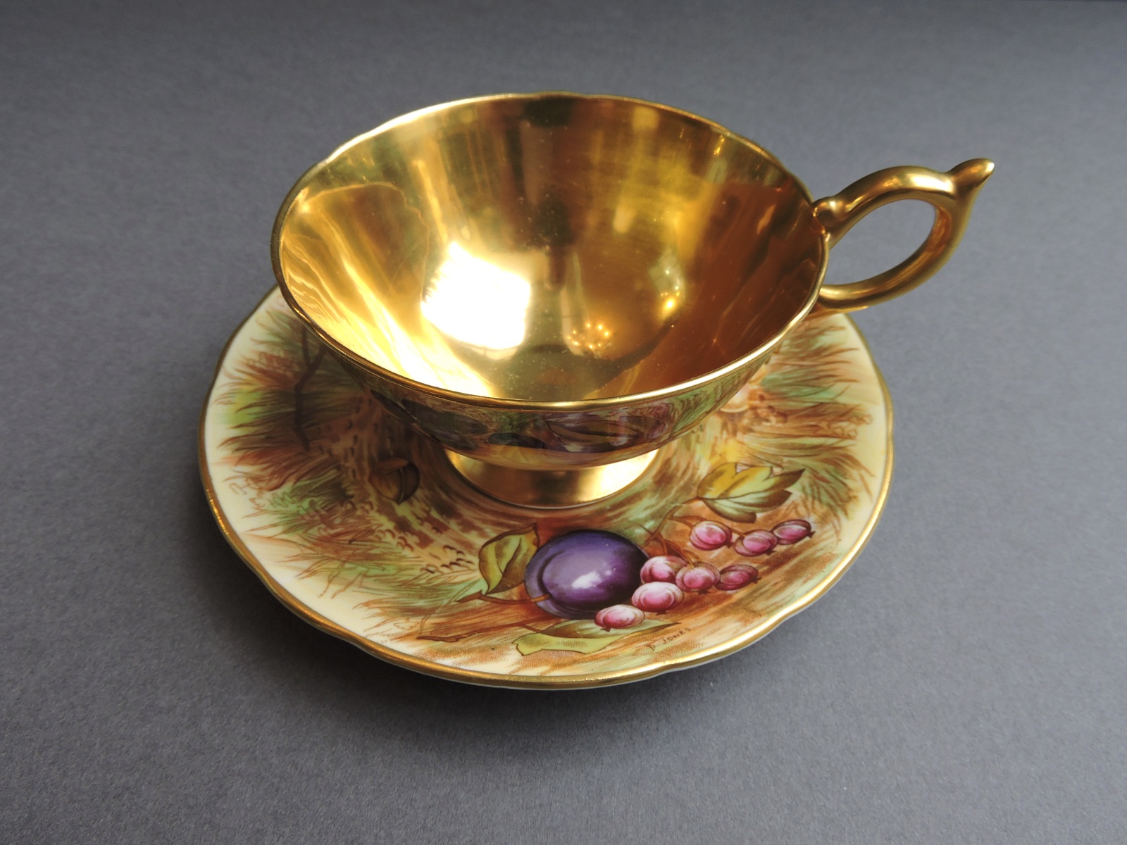 Aynsley Gold Orchard with Painted Fruit - Cup & Saucer #2 - signed