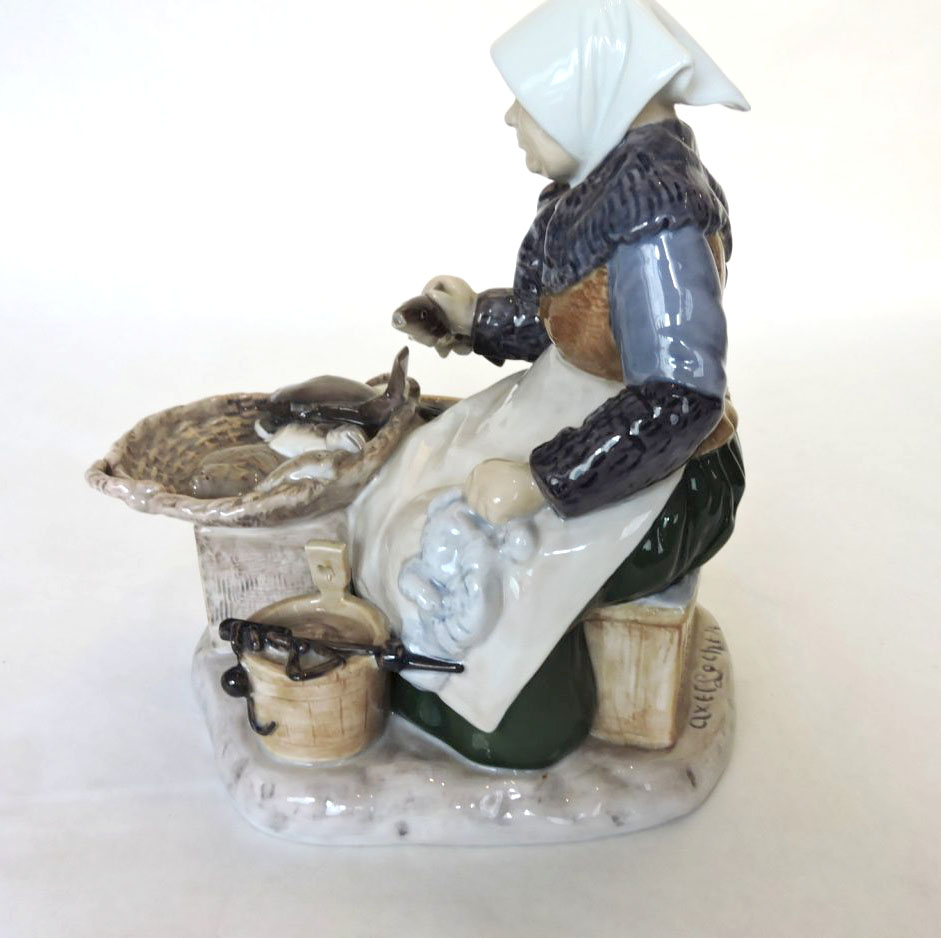 Bing & Grondahl Denmark Porcelain Figurine of Old Woman Selling Seafood 