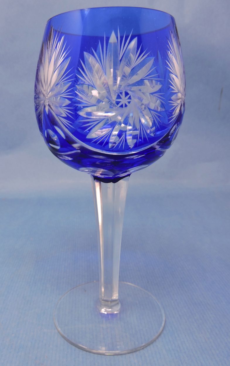 COBALT BLUE Champagne Flute Hock Glass CUT TO CLEAR Lead CRYSTAL CZECH Bohemia 