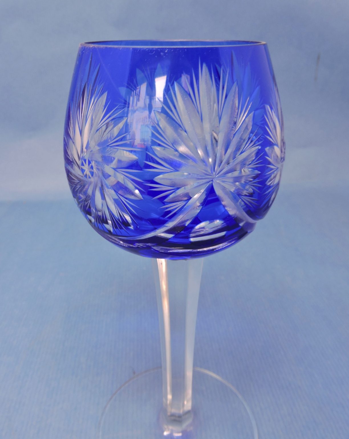 Bohemia Czechoslovakia Cobalt Blue Cased Crystal Cut To Clear Wine Goblets Each Sold Separately