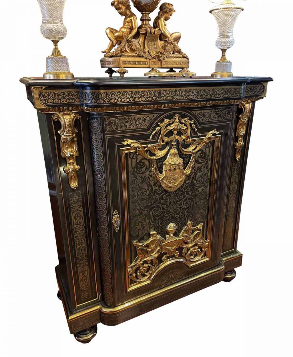 19th century French Boulle style gilt bronze mounted and marble top Cabinet - high quality gilt bronze mounts
