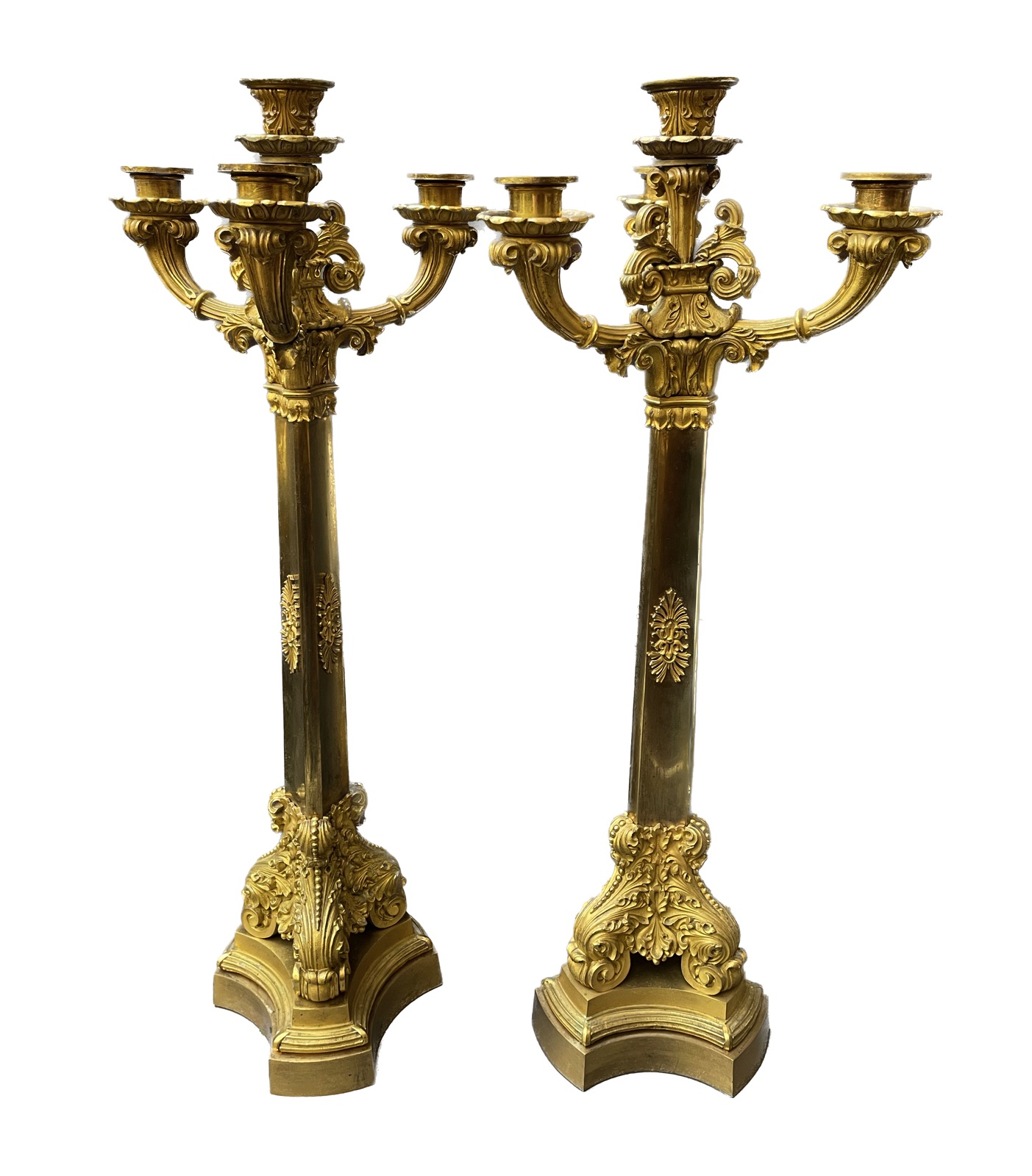 Pair of Early 19th Century - 4 Light Gilt Bronze Candelabras - Charles