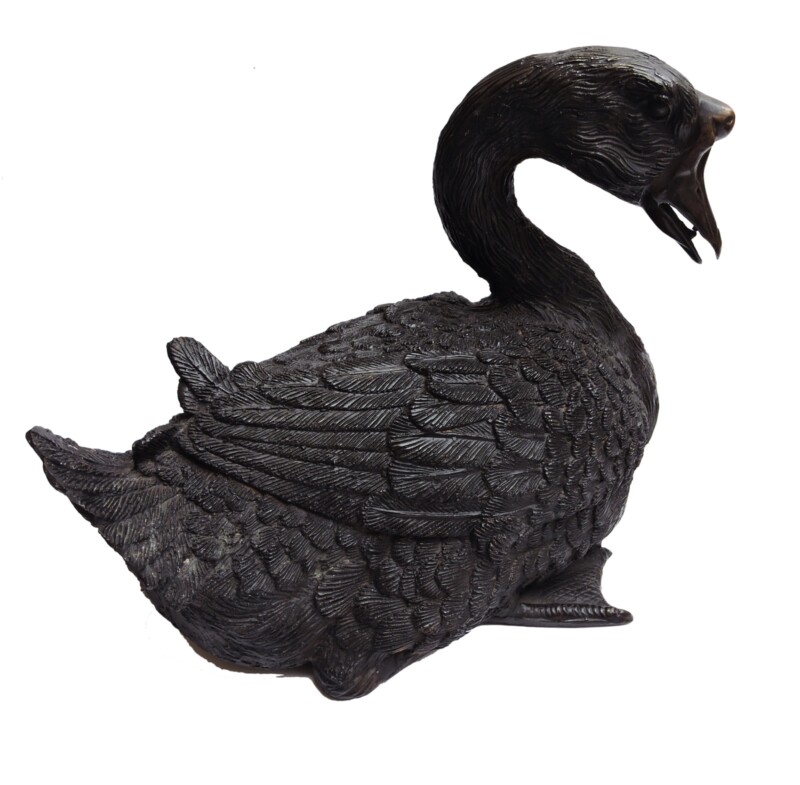 Pair of large bronze sculptures - black swans