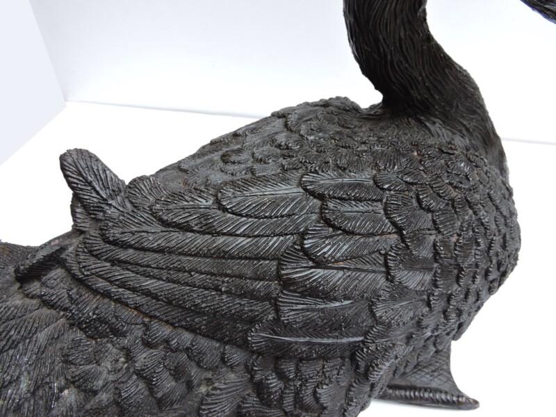 Pair of large bronze sculptures - black swans