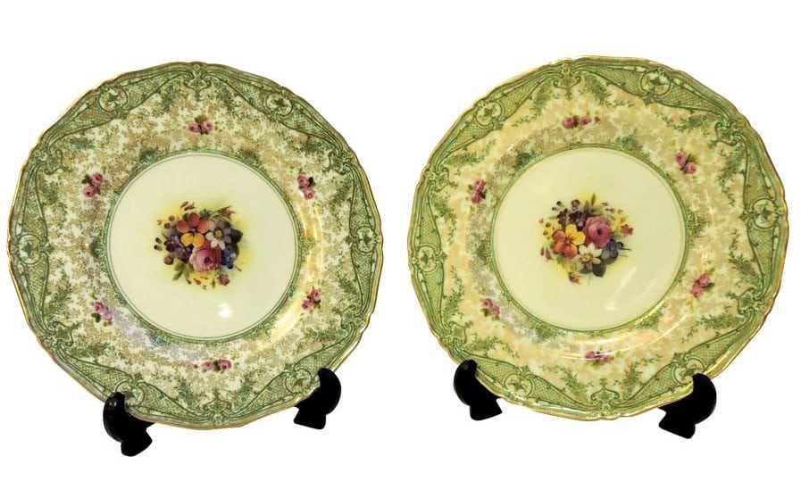 Pair of Hand Painted Royal Worcester Plates with Floral Centers -