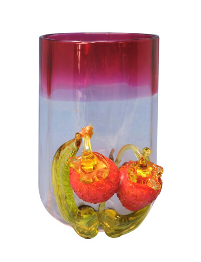 cranberry victorian tumbler with applied strawberries
