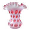 thumbprint cranberry and white vase with ruffled rim