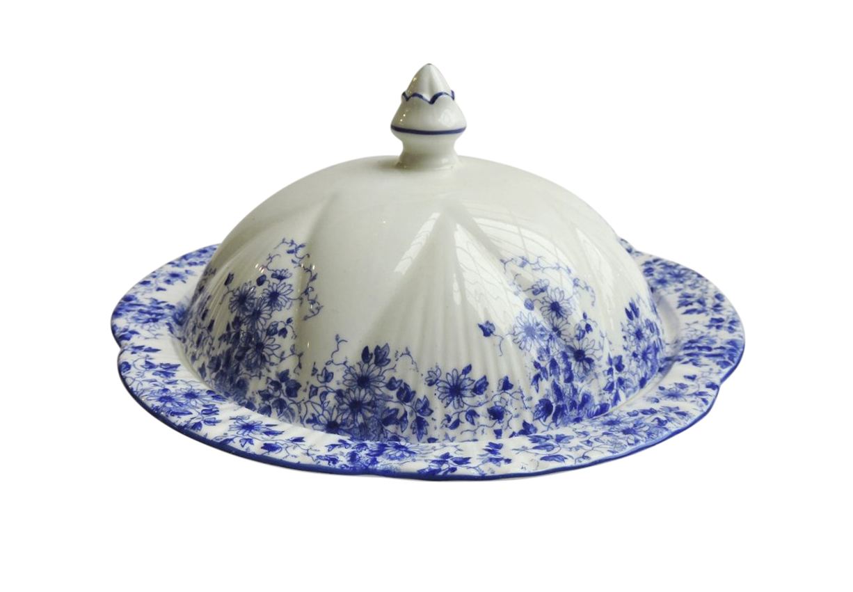 Dainty blue shelley pattern covered muffin dish serving piece