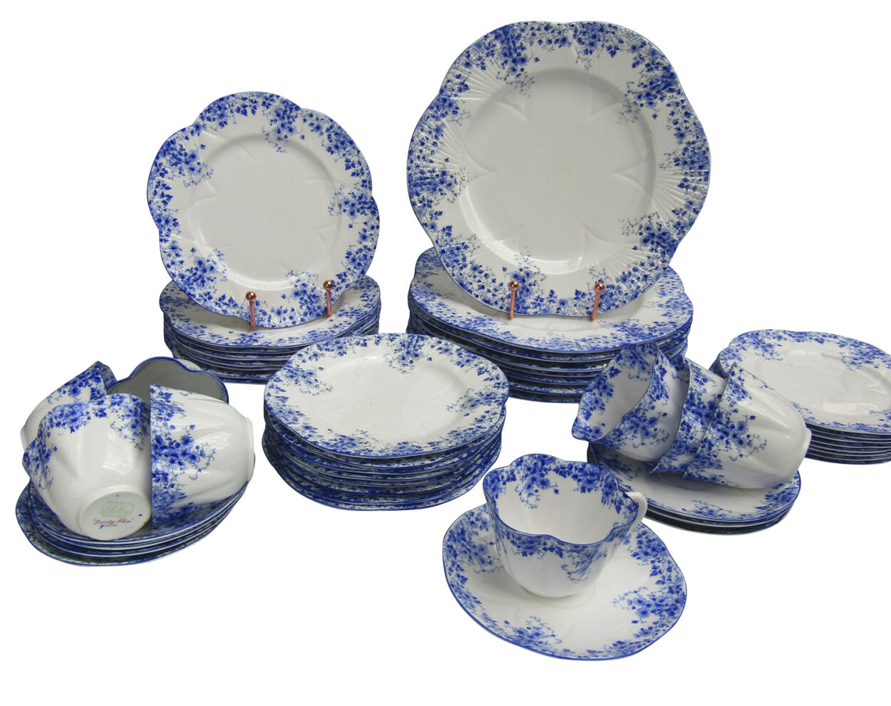 STP Vintage Indigo Blue & White Porcelain Dessert Plates – Set Of 4, 7.5" Bone China, Mismatched Floral Pattern, Dishwasher & Microwave Safe