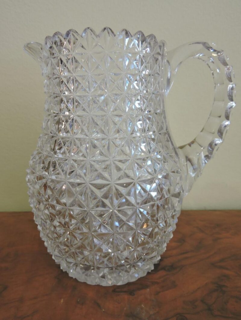 American Brilliant Sharp Diamond Cut Crystal Pitcher With Clear Spout And Cut Applied Handle 7486