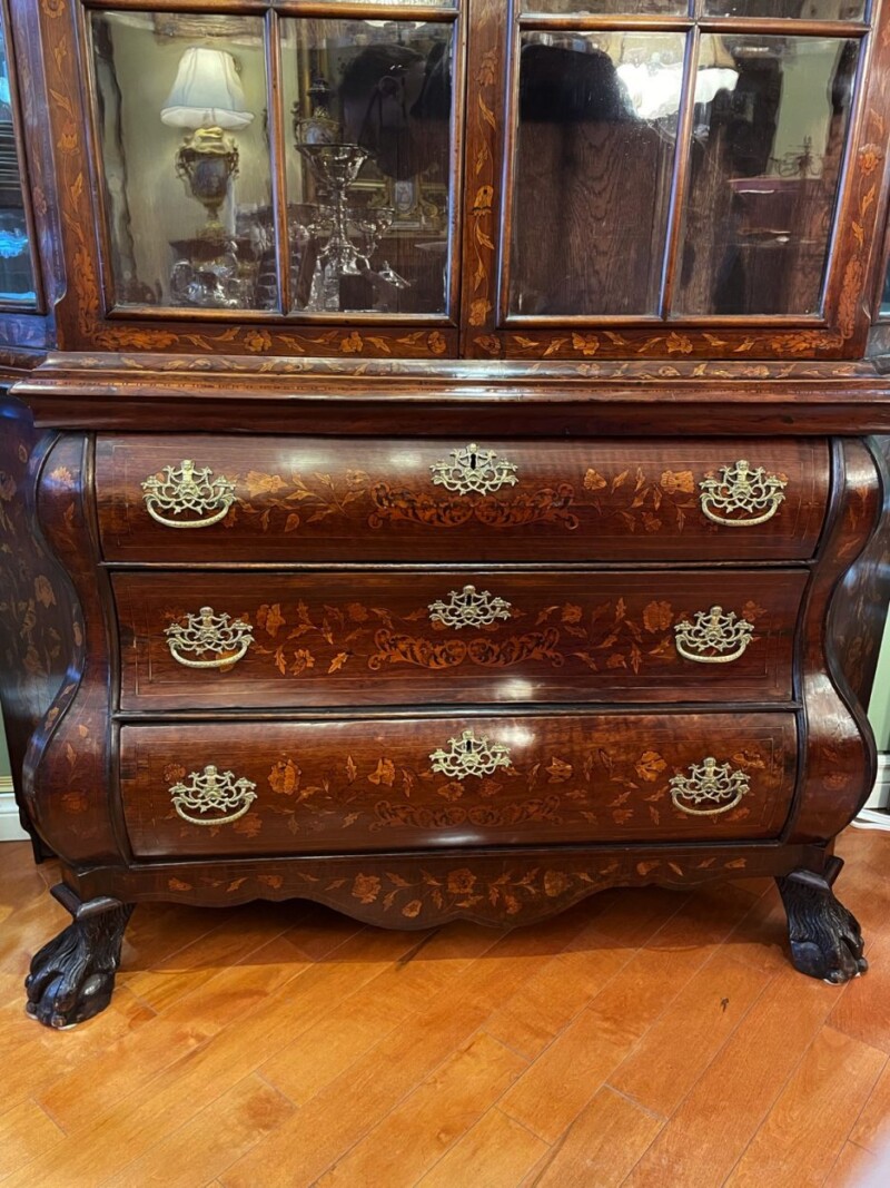 18th century dutch marquetry cabinet with lion paw feet