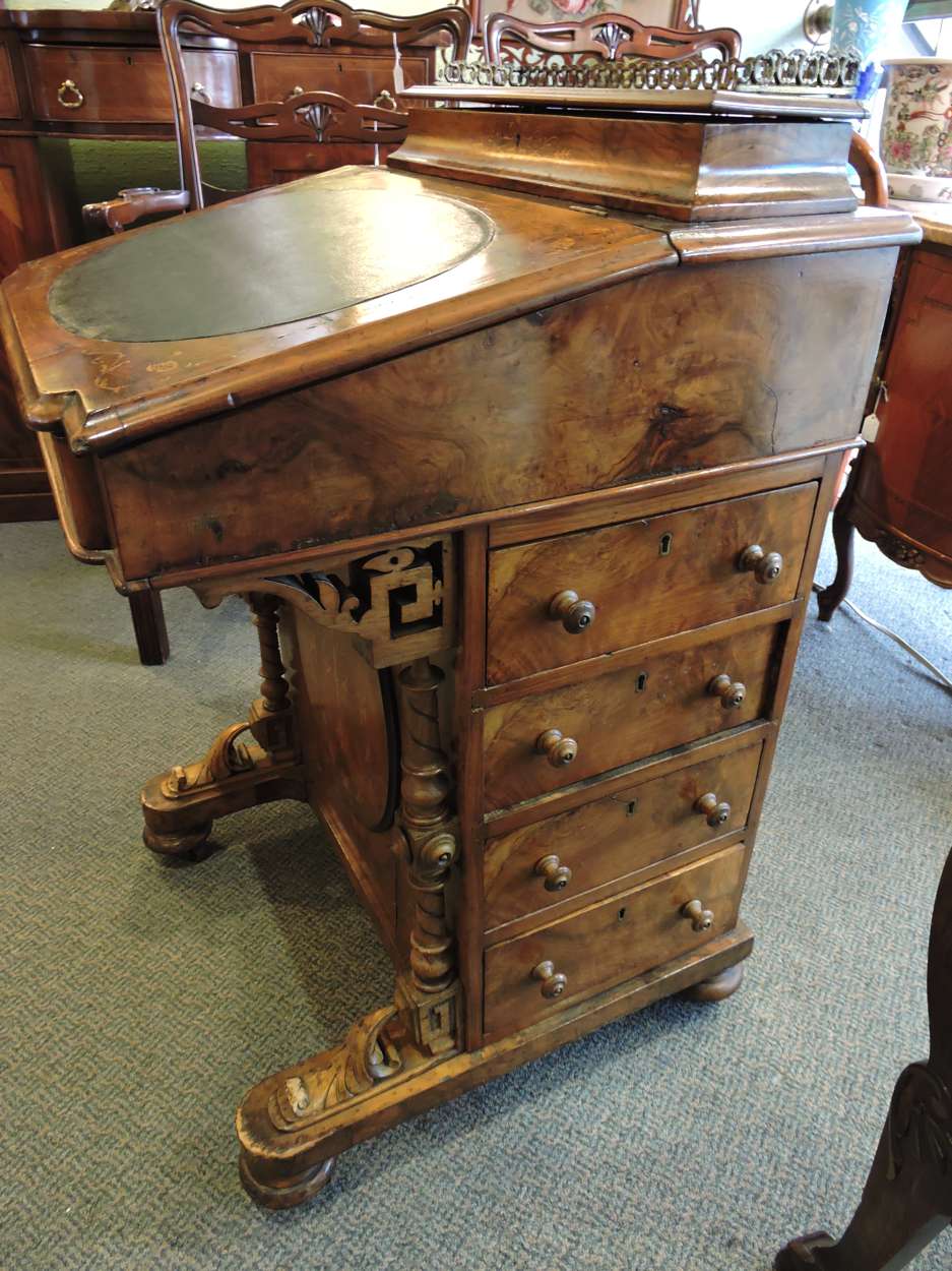 Victorian Burled Walnut Davenport Desk Circa 1860 Bernardis