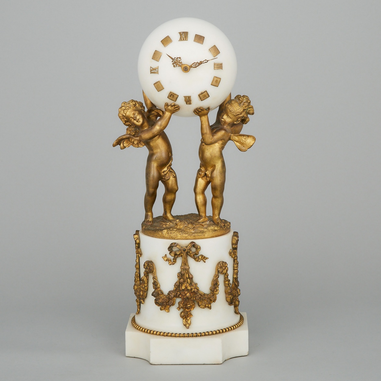 French White Marble Sphere Clock with Gilt Bronze Cherub & Fairy ...