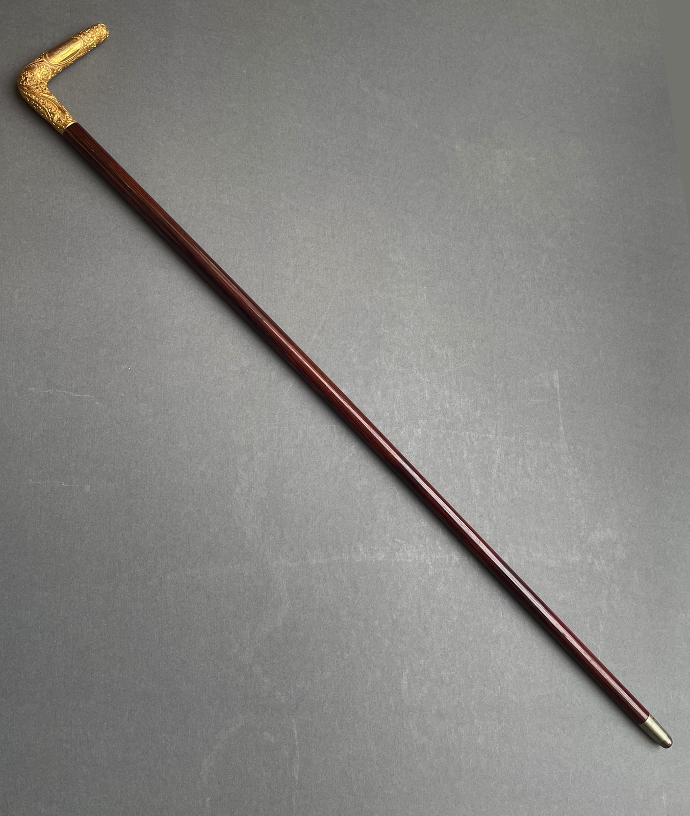10K Gold Walking Stick / Cane with Decorative Repoussé Handle & Exotic Wood  Shaft - dated 1909 