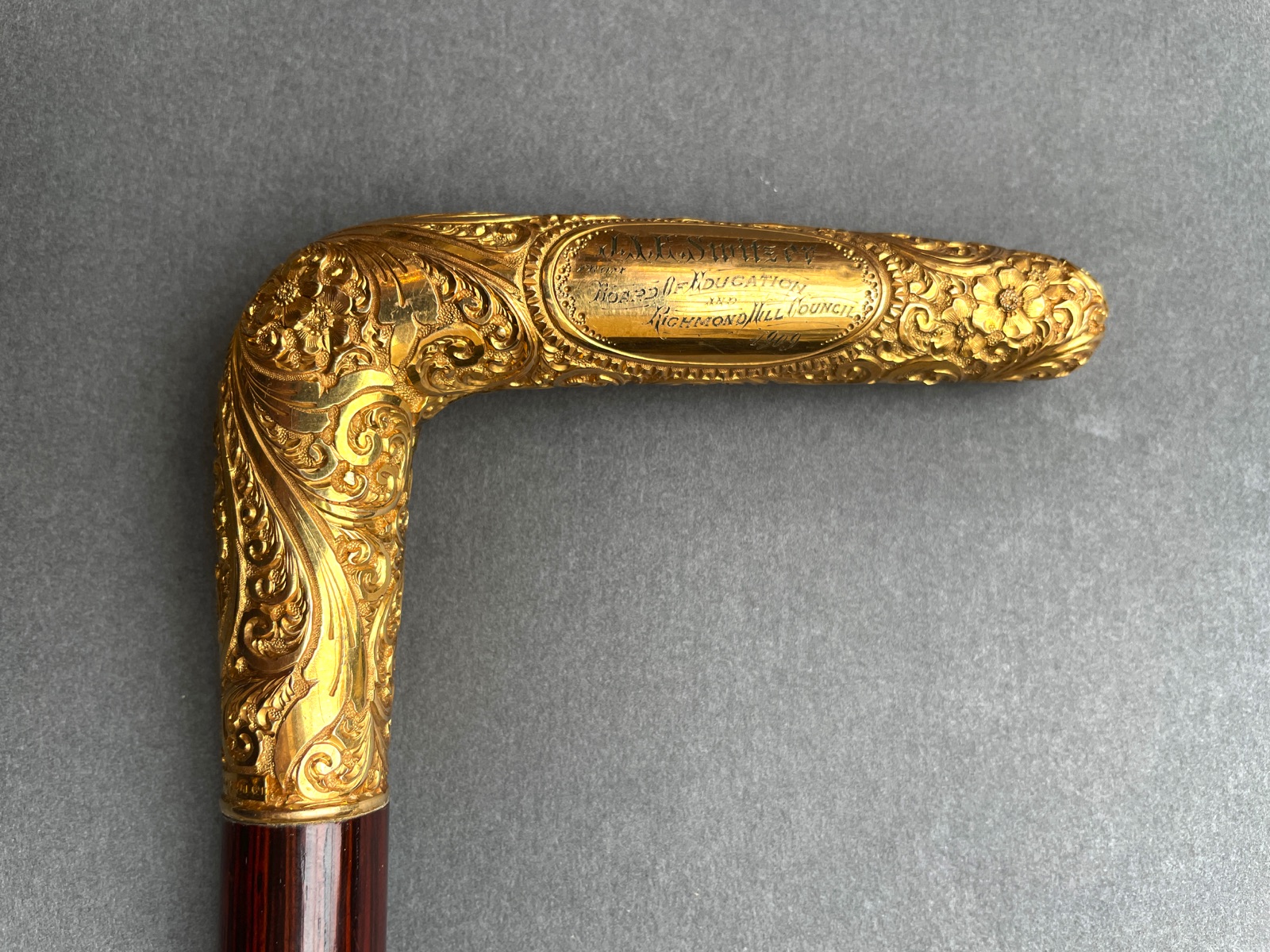 10K Gold Walking Stick / Cane with Decorative Repoussé Handle
