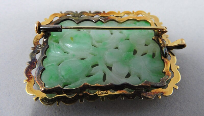 chinese jade and 14 karat gold pendant / brooch