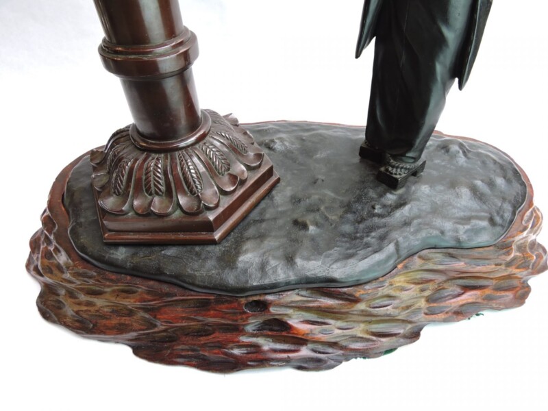 bronze base on wood stand meiji period lamp