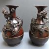 meiji period bronze japanese dragon vases - Masayoshi