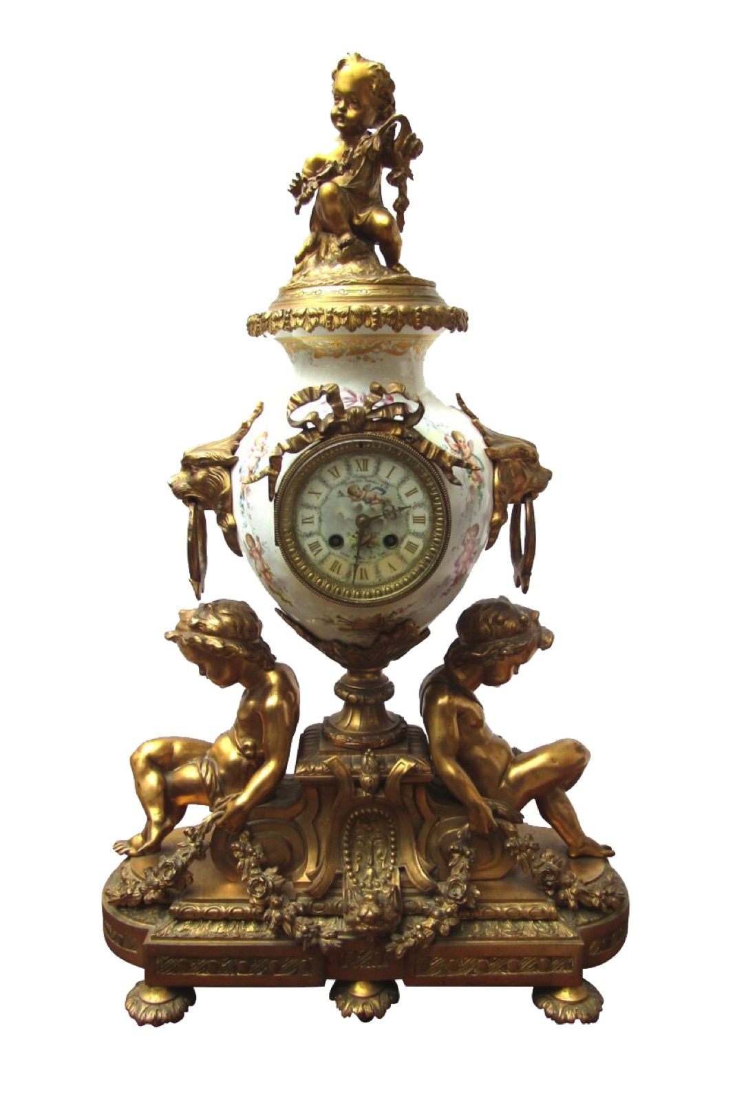 Large 29 inch French Enamelled Painted Porcelain & Gilt Bronze Clock ...