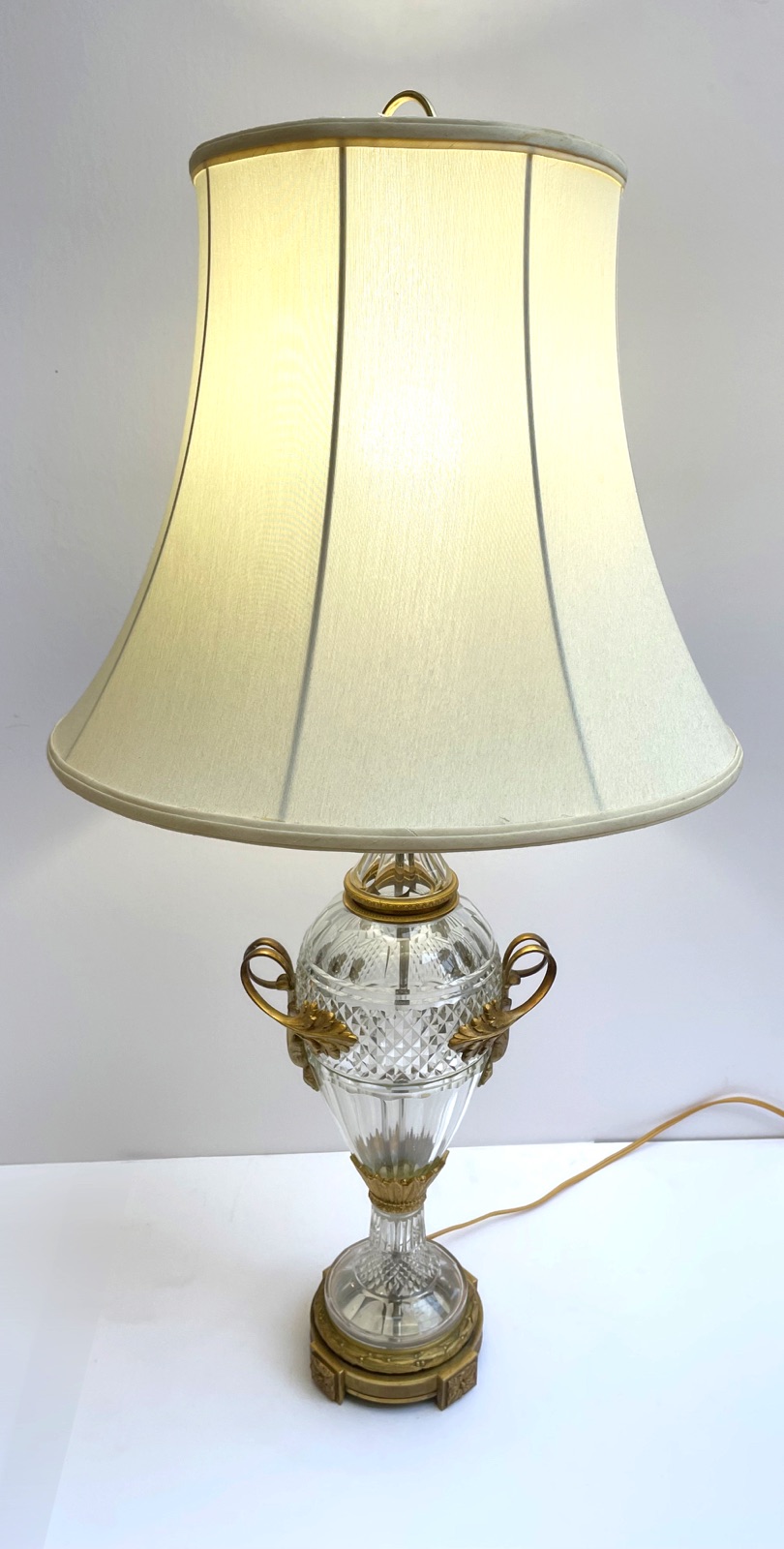 Pair of Large Austrian Clear Cut Crystal & Mounted Gilt Bronze Lamps. 