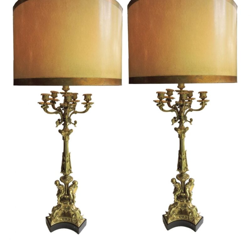 Pair of French Gilt Bronze 6-Branch Louis Philippe Candelabra