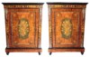 pair of english burled walnut pier cabinets with marquetry and bronze mounts