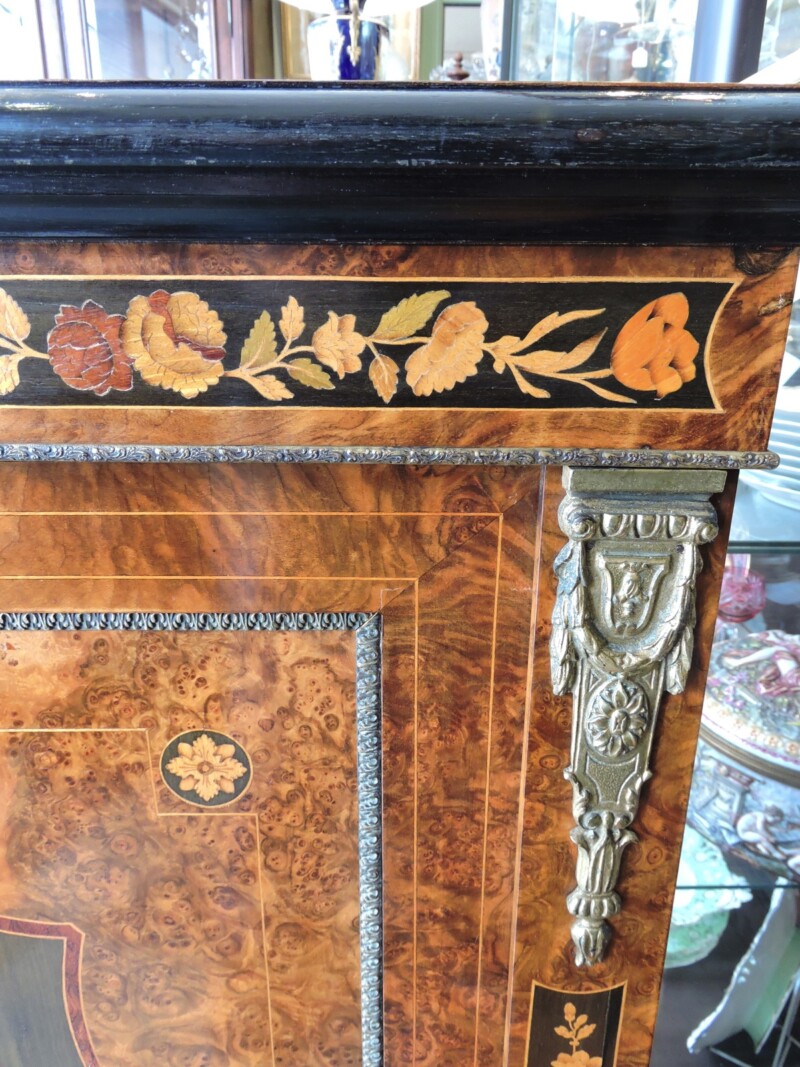 close up marquetry inlay pier cabinet english