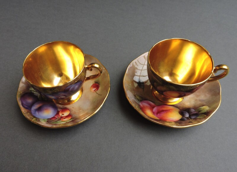 former royal worcester artist Richard Budd - fruit cups and saucers
