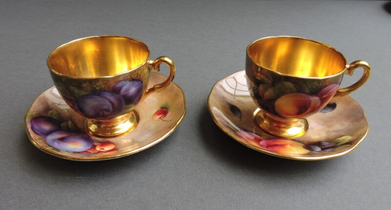 royal worcester artist Richard Budd - fruit cups and saucers