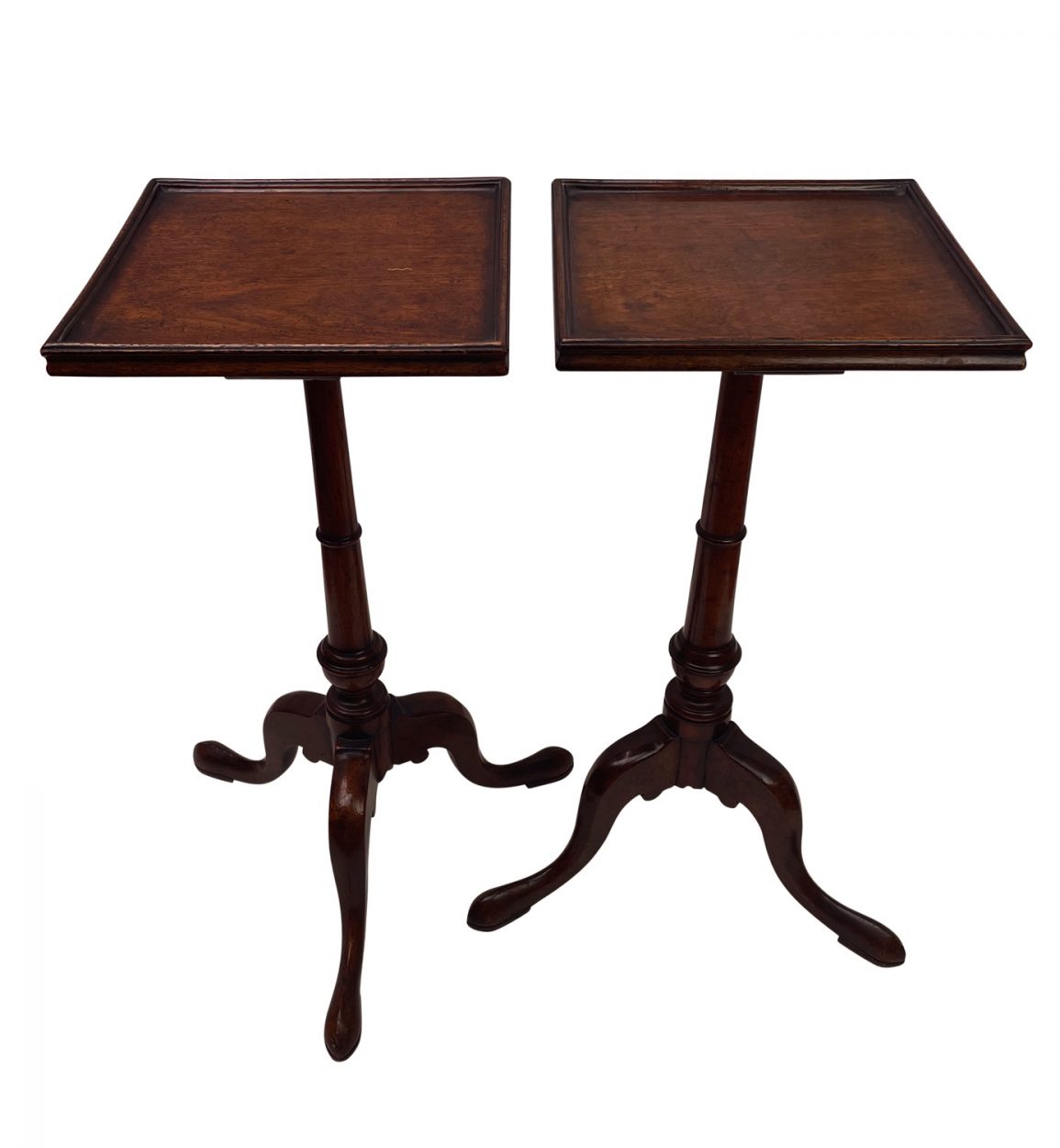 Pair of Georgian style three pedestal wine tables