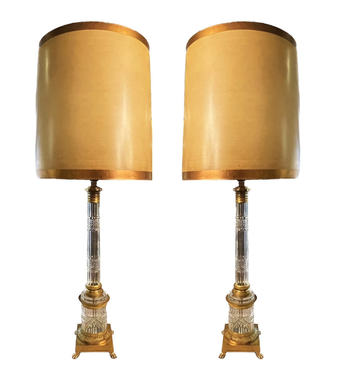 Pair of Austrian Neoclassical Style Cut Crystal and Ormolu Bronze Table  Lamps, Mid century 
