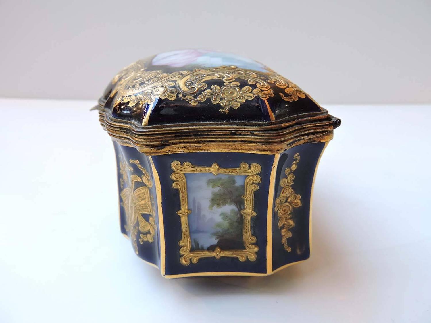 Late 19th Century French Sevres-Style Porcelain Trinket Box with Gilt ...