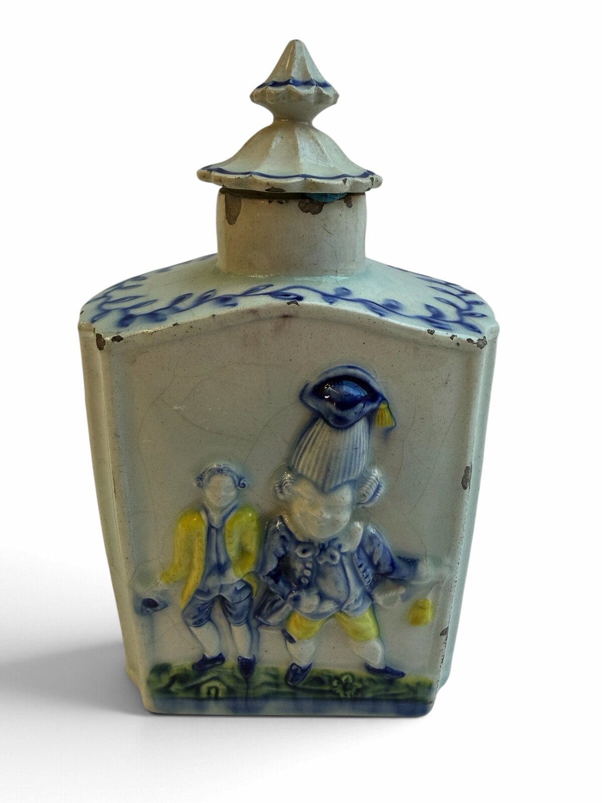 Early Pratt Ware “Macaroni Figures” Tea Caddy, Circa 1790